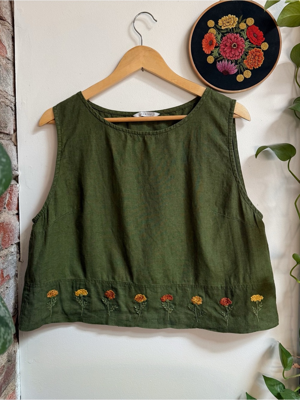 Linenfox | Cropped Tank | Forest Green | Large